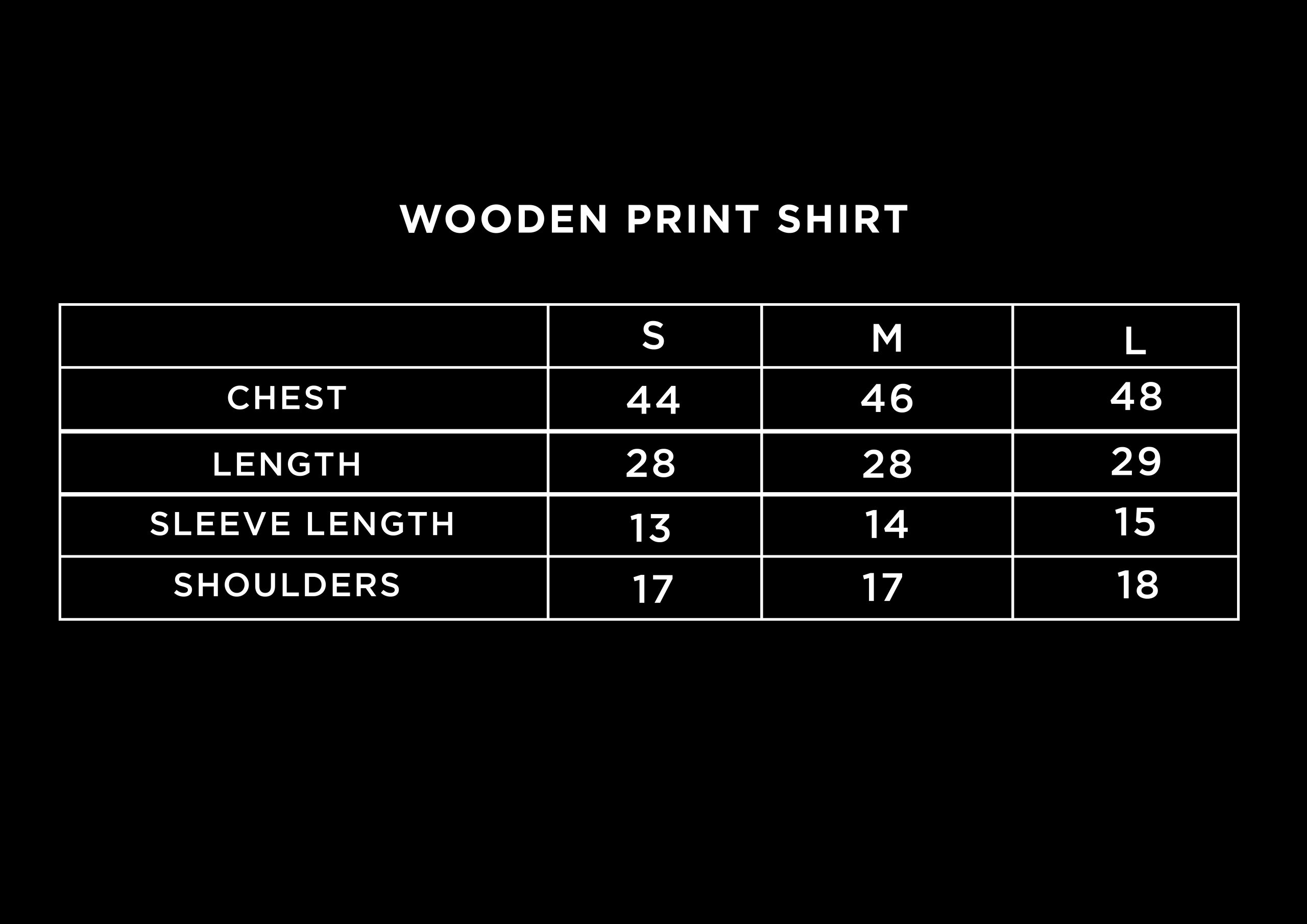 Wooden Print Shirt Sizes
